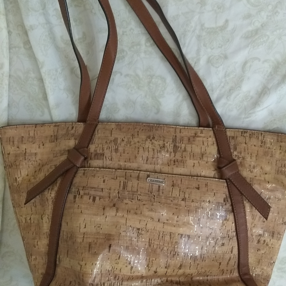 Chaps Cork Tote with Brown Trim